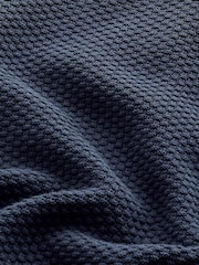 Navy Blue Regular Knitted Textured Zip Neck Polo Shirt - Image 8 of 8