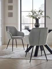 Set of 2 Soft Velvet Mid Grey Hamilton Black Leg Quilted Dining Chairs - Image 1 of 9