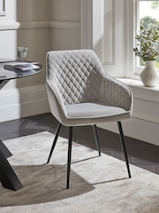 Set of 2 Soft Velvet Mid Grey Hamilton Black Leg Quilted Dining Chairs - Image 2 of 9