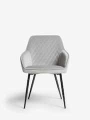 Set of 2 Soft Velvet Mid Grey Hamilton Black Leg Quilted Dining Chairs - Image 3 of 9