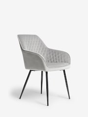 Set of 2 Soft Velvet Mid Grey Hamilton Black Leg Quilted Dining Chairs - Image 4 of 9
