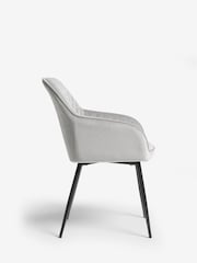 Set of 2 Soft Velvet Mid Grey Hamilton Black Leg Quilted Dining Chairs - Image 5 of 9