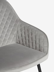 Set of 2 Soft Velvet Mid Grey Hamilton Black Leg Quilted Dining Chairs - Image 7 of 9