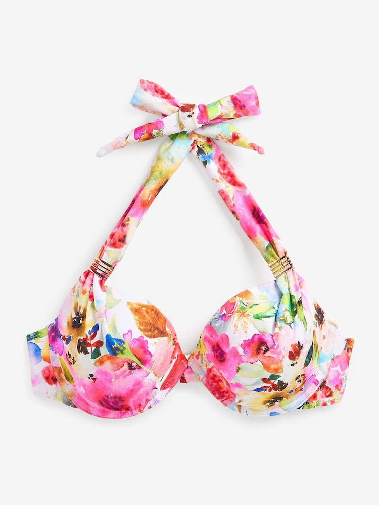 Rosa Blümchen - Gepolstertes, figurformendes, verdrahtetes Neckholder-Bikini-Top - Bild 5 von 5