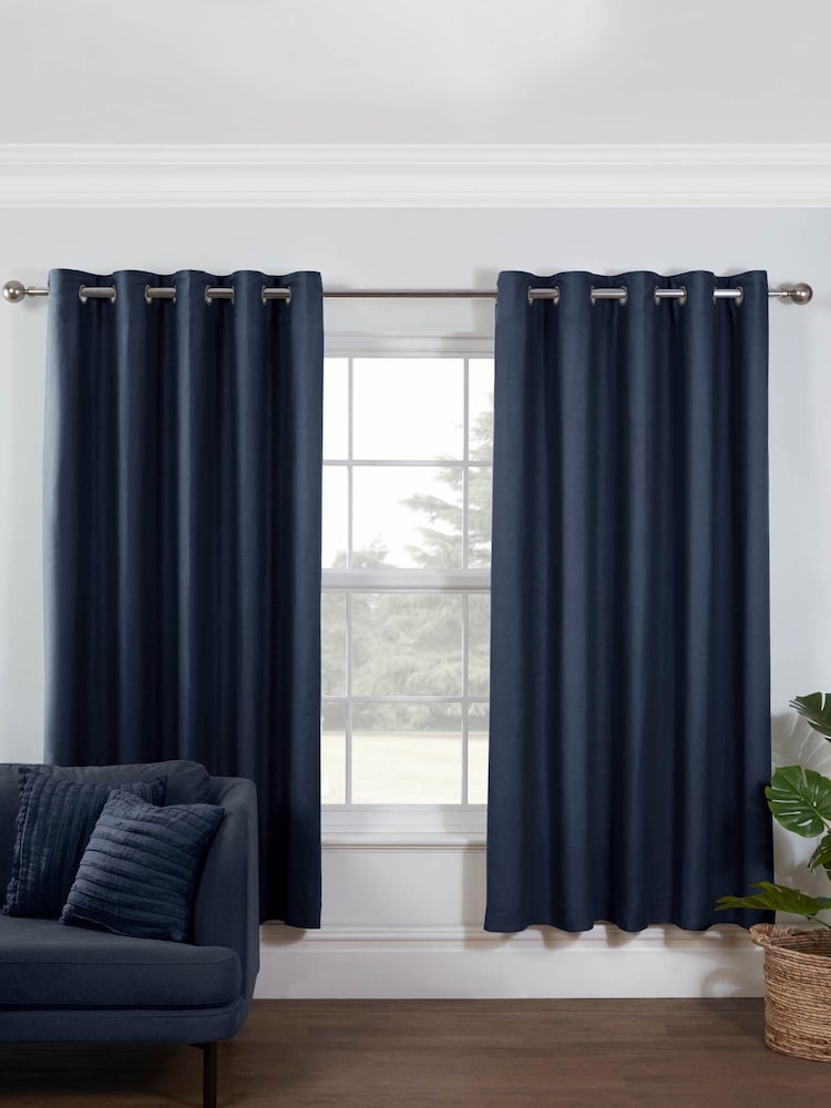 Lazy Linen Navy Blue 167x183cm Washed 100% Linen Eyelet Curtains - Image 1 of 1