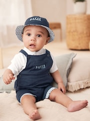 Baker by Ted Baker Seersucker Dunagrees, Polo and Hat Set - Image 1 of 13