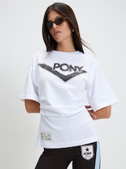 River Island White Pony Short Sleeve Ruched Side T-Shirt - Image 3 of 4