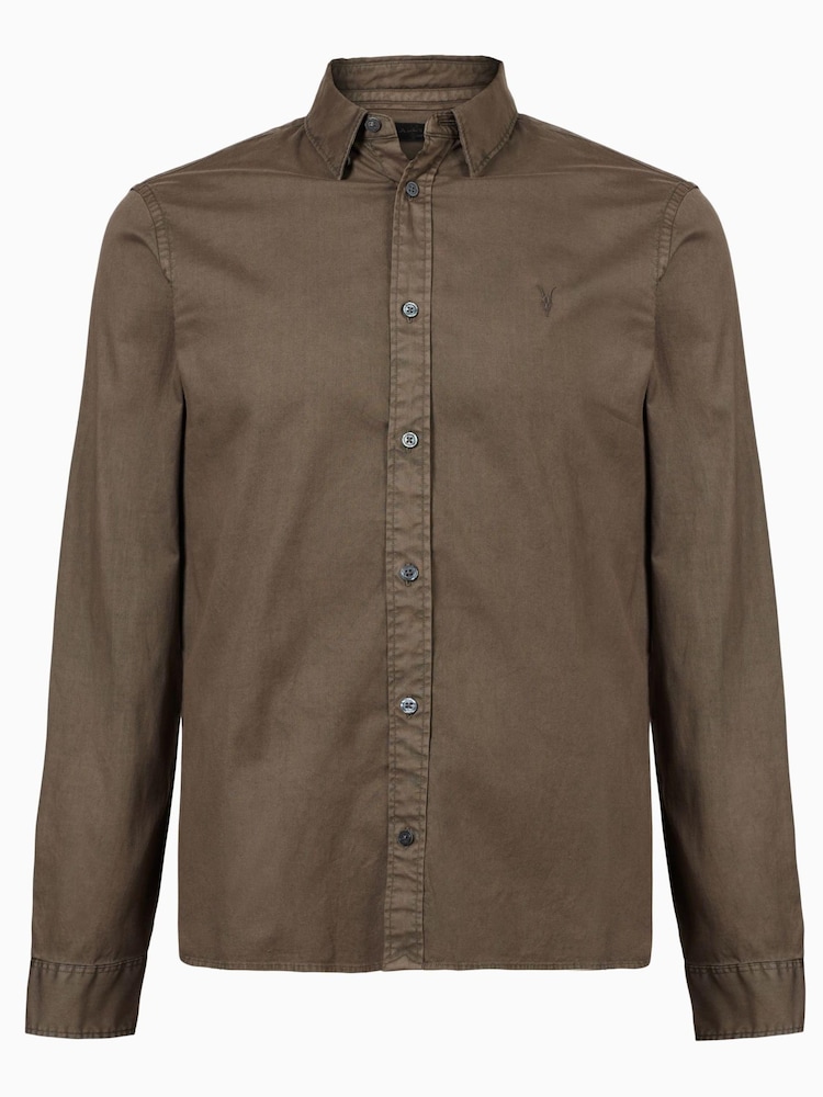 AllSaints Brown Hawthorne Long Sleeve 100% Cotton Shirt - Image 1 of 2
