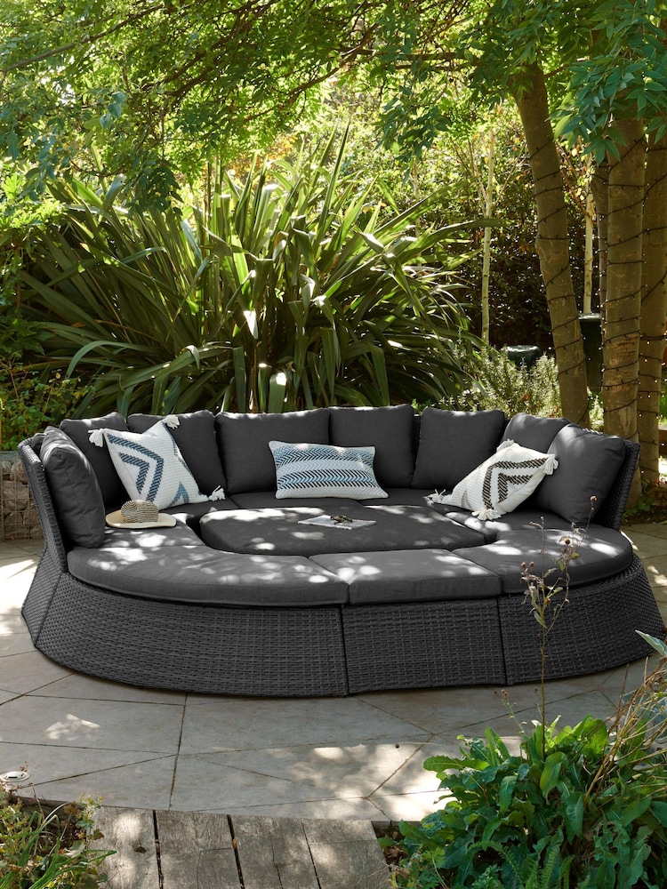 Black Dorset Garden Rattan Effect Multi-Use Living Dining and Lounge Set - Image 1 of 7