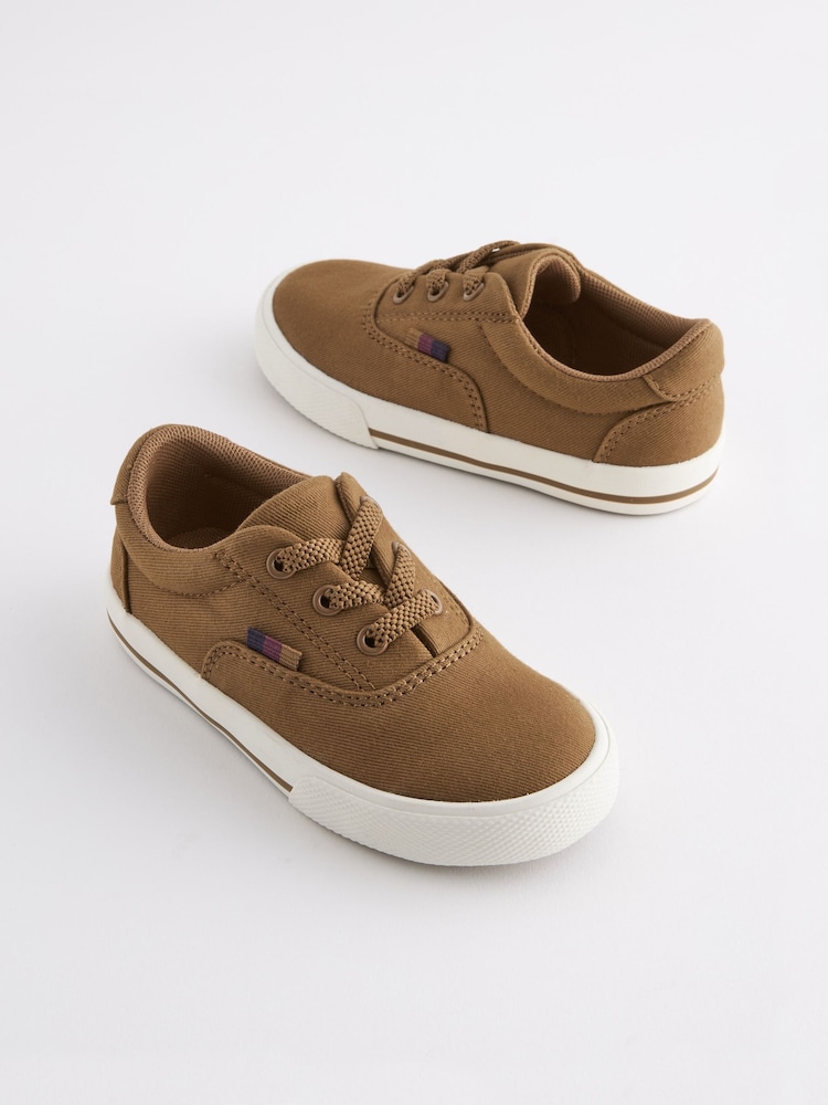 Tan Brown Elastic Lace Up Shoes - Image 1 of 6