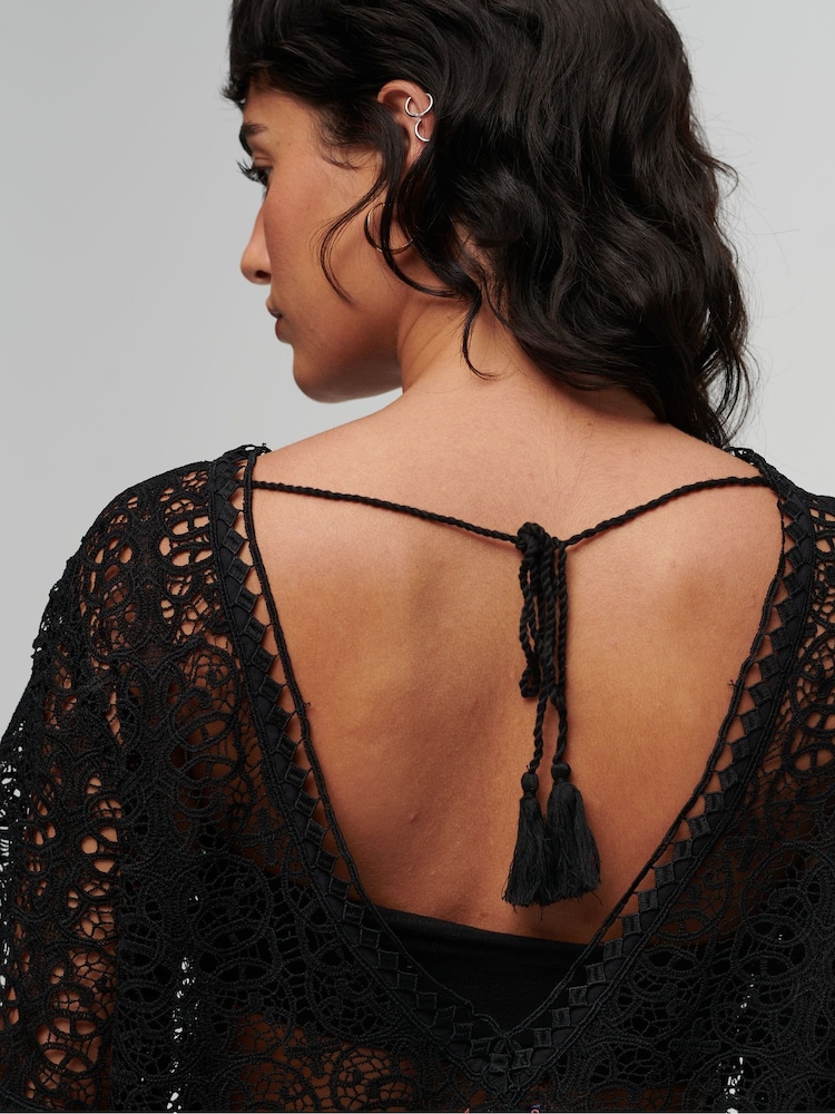 Superdry Black Beach Cover Up Lace Mini Dress - Image 3 of 3