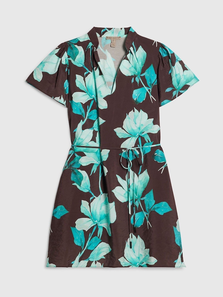 River Island Brown Petite Short Sleeve Floral Mini Dress - Image 1 of 1 River Island Brown Petite Short Sleeve Floral Mini Dress - Image 1 of 1