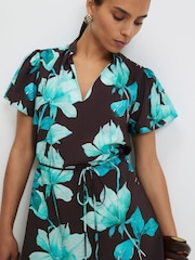 River Island Brown Petite Short Sleeve Floral Mini Dress - Image 4 of 5