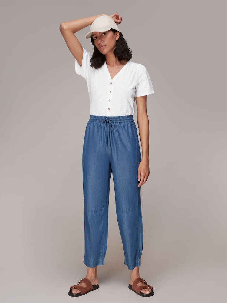 Whistles White 100% Cotton V-Neck Maeve Button Front T-Shirt - Image 1 of 5