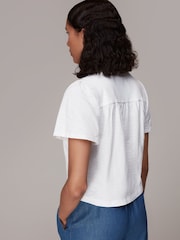 Whistles White 100% Cotton V-Neck Maeve Button Front T-Shirt - Image 2 of 5