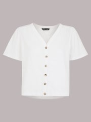 Whistles White 100% Cotton V-Neck Maeve Button Front T-Shirt - Image 5 of 5