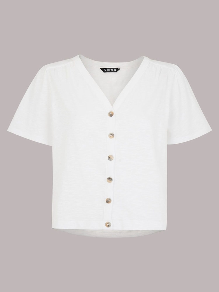 Whistles White 100% Cotton V-Neck Maeve Button Front T-Shirt - Image 5 of 5 Whistles White 100% Cotton V-Neck Maeve Button Front T-Shirt - Image 5 of 5