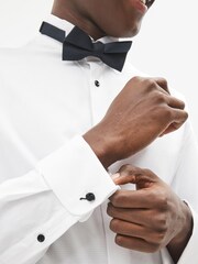 White Textured Regular Fit Double Cuff Dress Shirt - Image 5 of 8