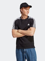 adidas Black Essentials Single Jersey 3-Stripes 100% Cotton T-Shirt - Image 1 of 8