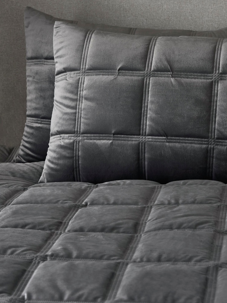 Soiree Grey Brighton Square Velvet Duvet Cover Set - Image 2 of 3 Soiree Grey Brighton Square Velvet Duvet Cover Set - Image 2 of 3