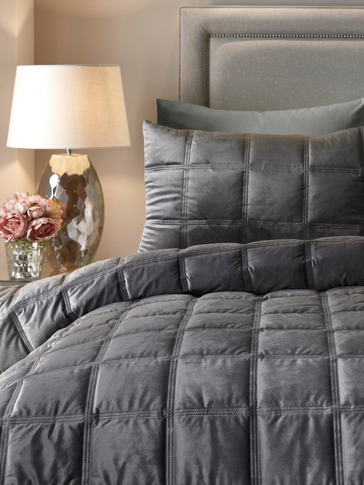 Soiree Grey Brighton Square Velvet Duvet Cover Set - Image 3 of 3 Soiree Grey Brighton Square Velvet Duvet Cover Set - Image 3 of 3