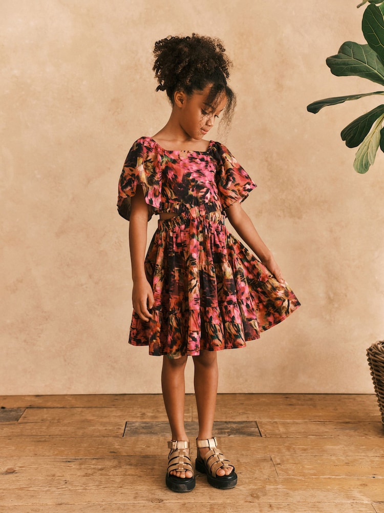 Pink Print Cut Out Detail Dress (3-16yrs) - Image 1 of 1 Pink Print Cut Out Detail Dress (3-16yrs) - Image 1 of 1