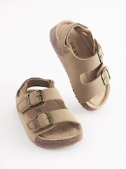 Stone Beige Standard Fit (F) Double Buckle Cushioned Footbed Sandals - Image 1 of 5
