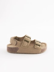 Stone Beige Standard Fit (F) Double Buckle Cushioned Footbed Sandals - Image 2 of 5