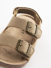 Stone Beige Standard Fit (F) Double Buckle Cushioned Footbed Sandals - Image 3 of 5