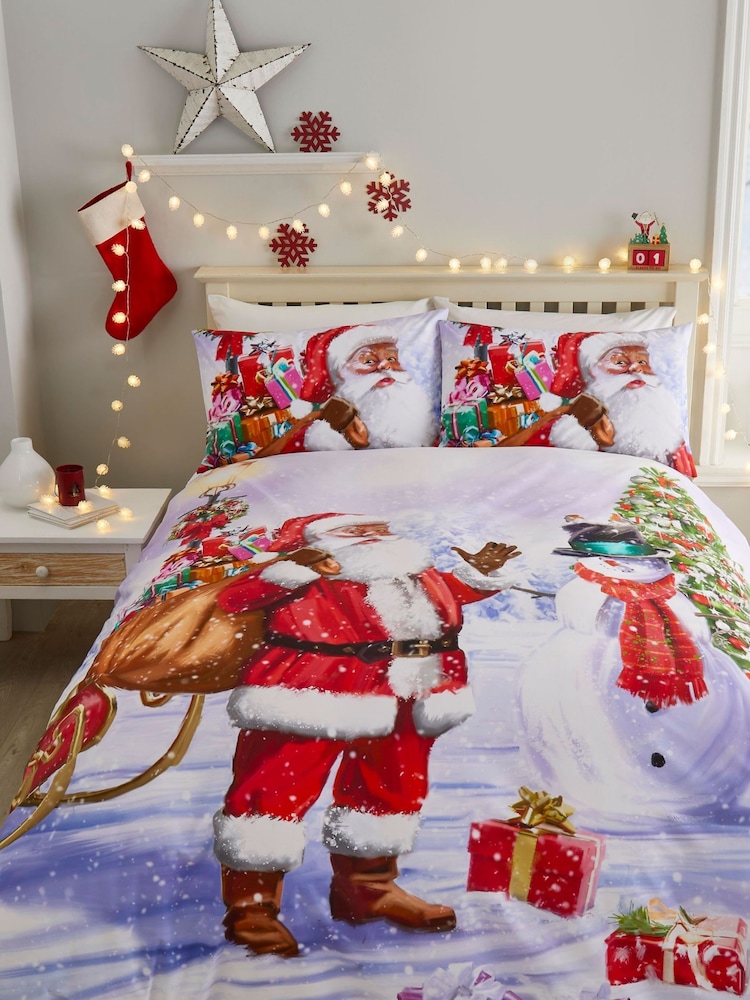 Juego de funda nórdica y funda de almohada con diseño navideño de Santa y un muñeco de nieve de Fusion - Imagen 2 de 4