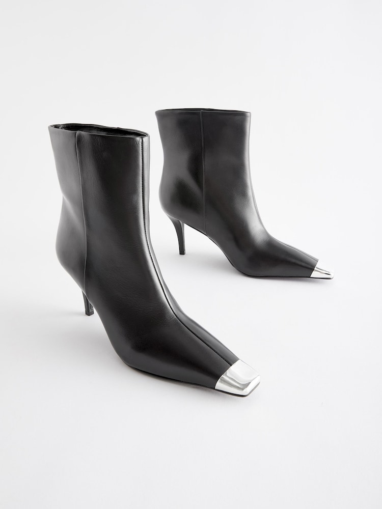 Black Premium Leather Toe Cap Pull On Boots - Image 1 of 6