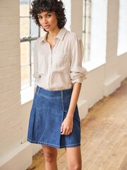 Rinse Blue Pleated Denim Mini Skirt - Image 1 of 6