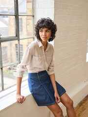 Rinse Blue Pleated Denim Mini Skirt - Image 2 of 6