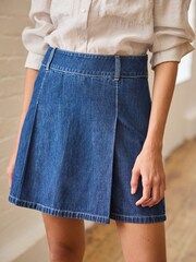 Rinse Blue Pleated Denim Mini Skirt - Image 4 of 6