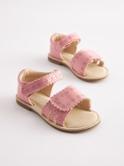 Pink Wide Fit (G) Adjustable Strap Scallop Sandals - Image 1 of 5