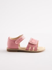 Pink Wide Fit (G) Adjustable Strap Scallop Sandals - Image 2 of 5
