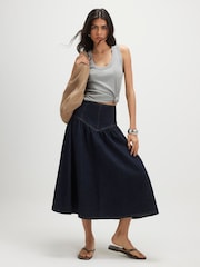 River Island Blue Denim A-line Midi Skirt - Image 1 of 4