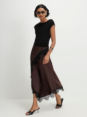 River Island Brown Lace Hybrid Drape Maxi Dress - Image 1 of 4