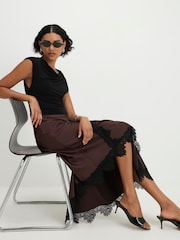 River Island Brown Lace Hybrid Drape Maxi Dress - Image 3 of 4