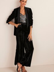 Black Premium Velvet Wide Leg Trousers - Image 1 of 5