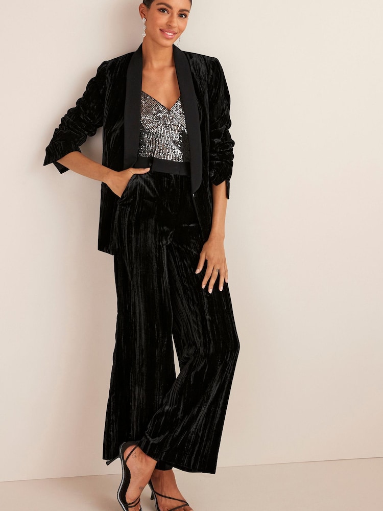 Black Premium Velvet Wide Leg Trousers - Image 1 of 5