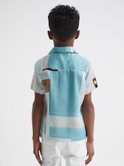 Reiss Teal Deekay 9-12 yrs Slim Fit Cuban Collar Abstract Print Shirt - Image 5 of 6