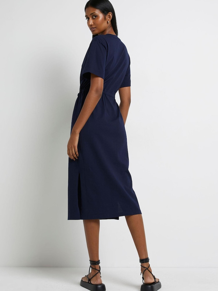 River Island Blue Lexi Drawstring T-Shirt Midi Dress - Image 2 of 5 River Island Blue Lexi Drawstring T-Shirt Midi Dress - Image 2 of 5