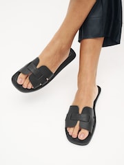 Black Croc Effect Regular/Wide Fit Forever Comfort® Leather Mule Flat Sandals - Image 1 of 5