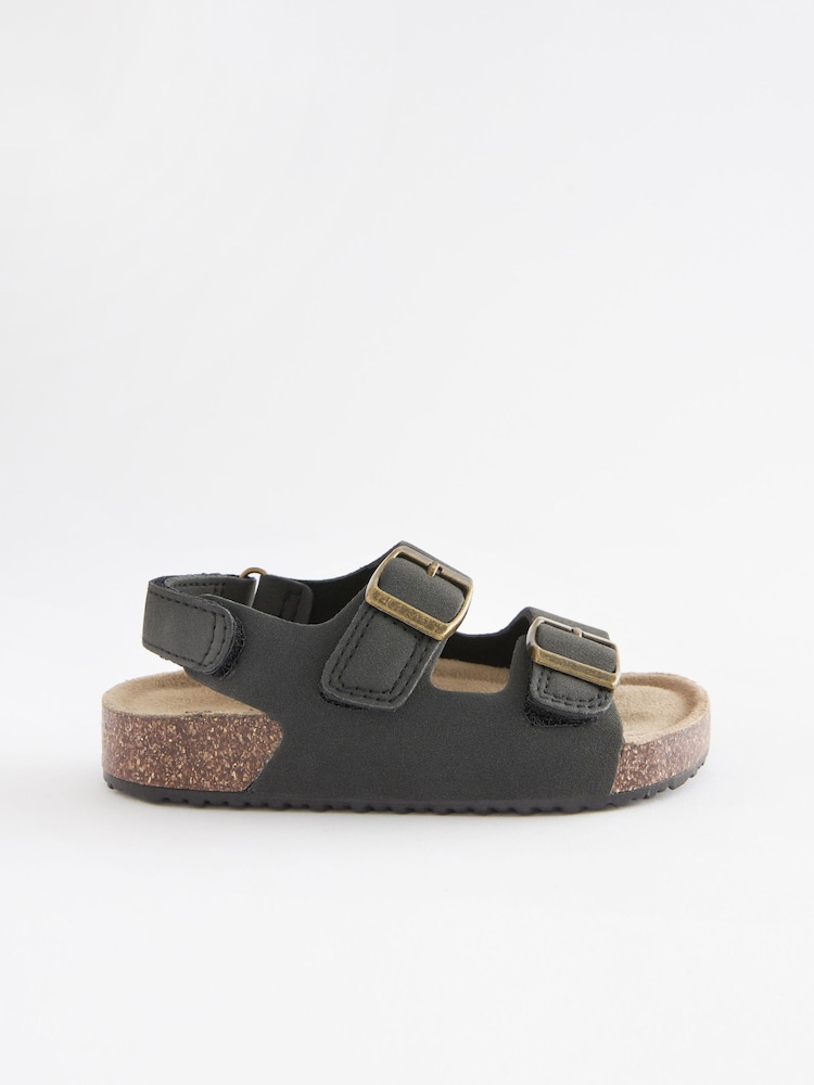 Black Standard Fit (F) Double Buckle Cushioned Footbed Sandals - Image 2 of 5