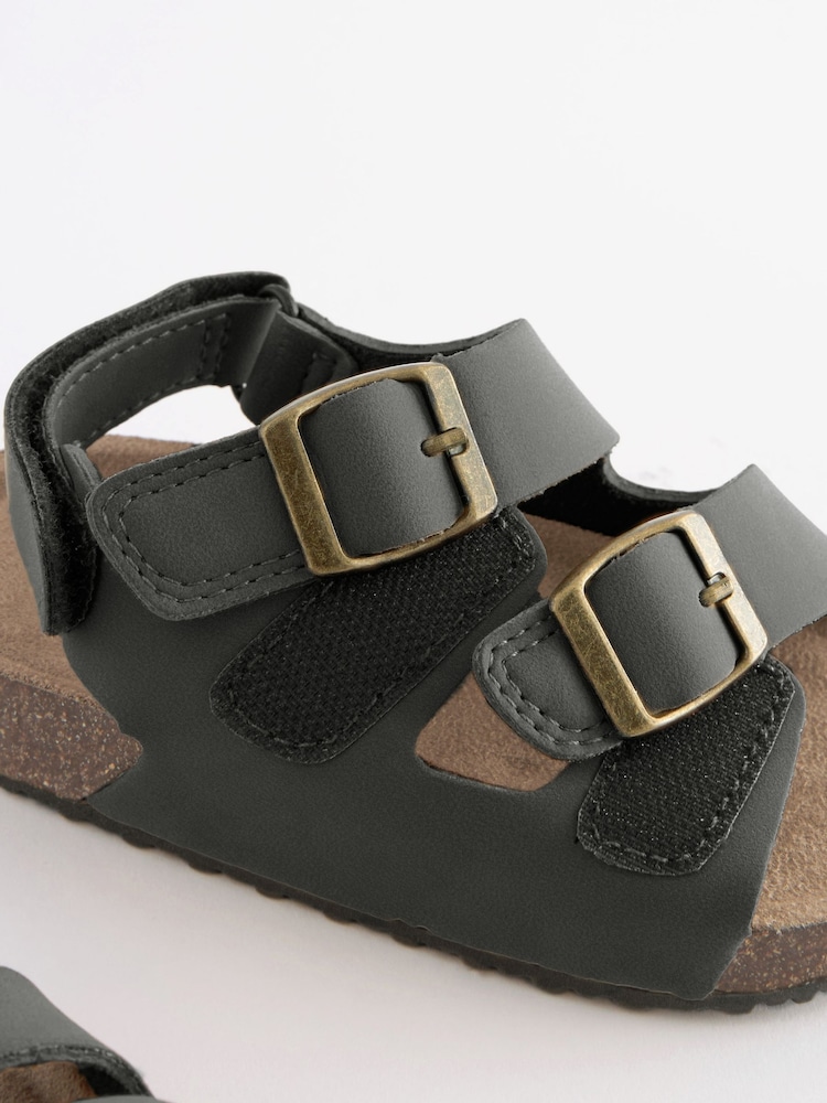 Black Standard Fit (F) Double Buckle Cushioned Footbed Sandals - Image 4 of 5