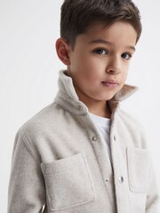 Reiss Oatmeal Loke Junior Long Sleeve Press Stud Brushed Overshirt - Image 1 of 7