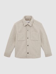 Reiss Oatmeal Loke Junior Long Sleeve Press Stud Brushed Overshirt - Image 2 of 7