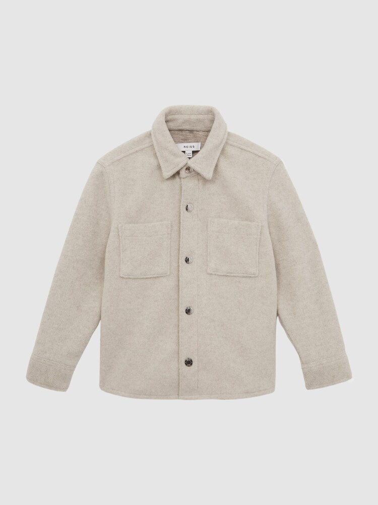 Reiss Oatmeal Loke Junior Long Sleeve Press Stud Brushed Overshirt - Image 2 of 7