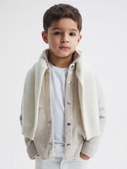 Reiss Oatmeal Loke Junior Long Sleeve Press Stud Brushed Overshirt - Image 3 of 7